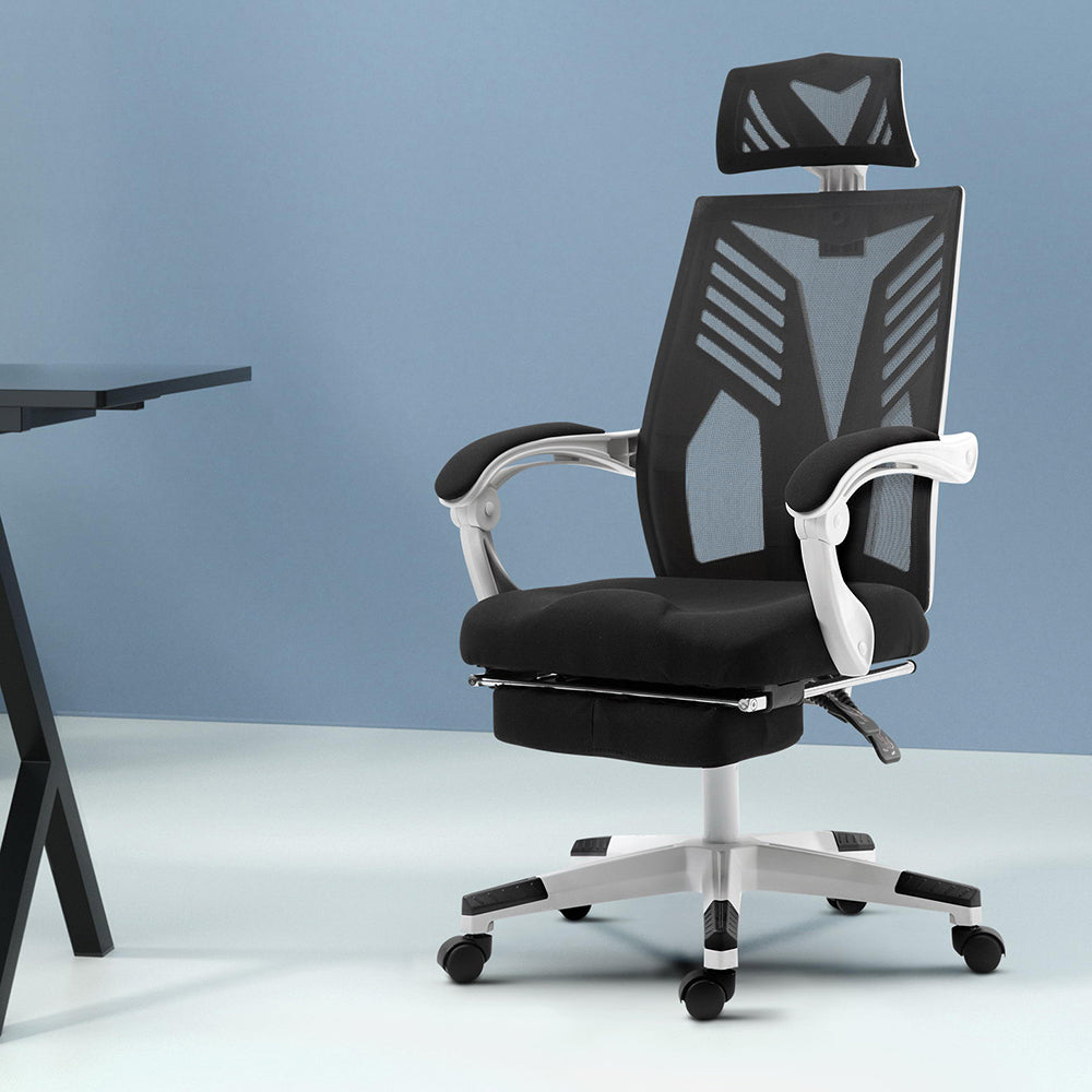 Stylish Mesh Office Chair Recliner Black White