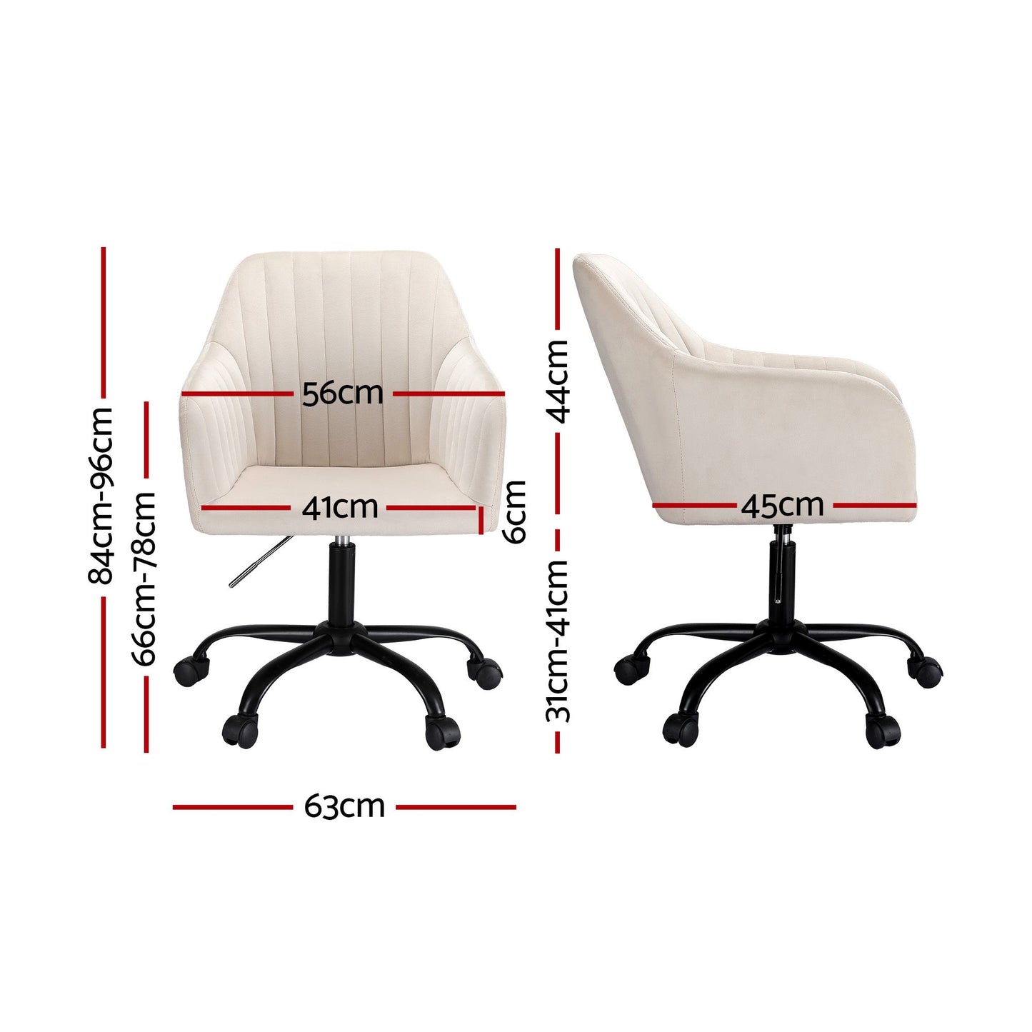 Office Chair Velvet Seat Cream/Dark Grey