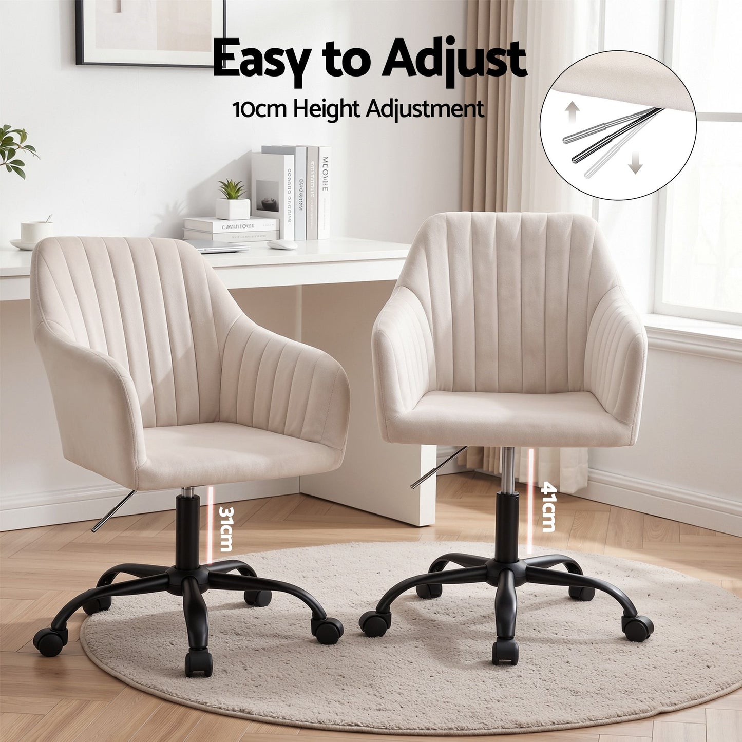 Office Chair Velvet Seat Cream/Dark Grey