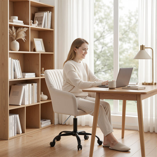 Office Chair Velvet Seat Cream/Dark Grey