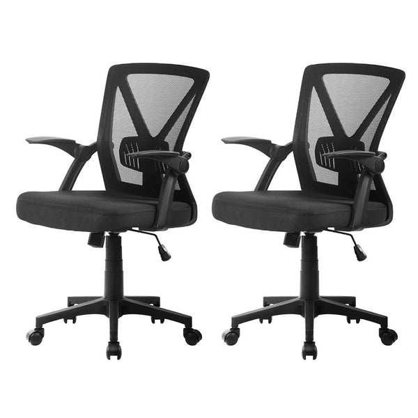  2x Mesh Office Chair Mid Back Black/Grey