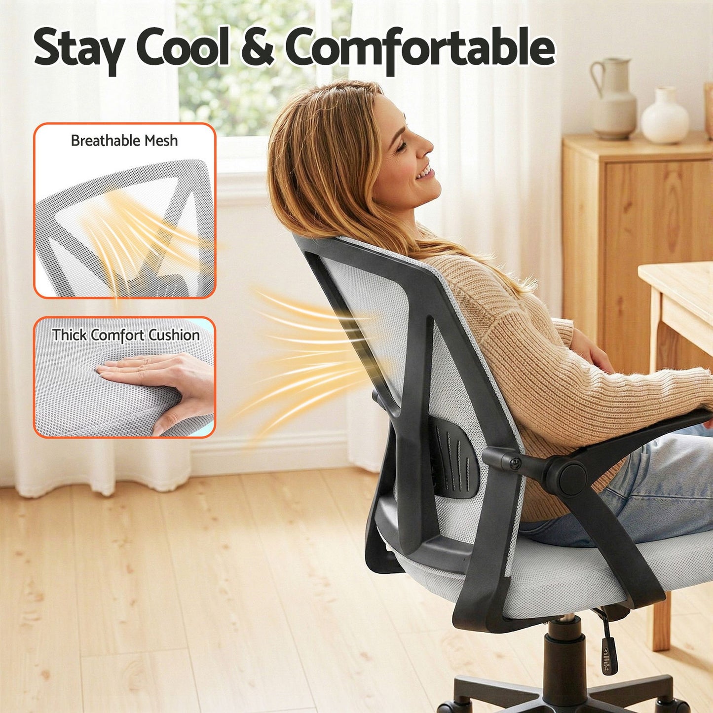 Gaming Office Chair Mesh Computer Chairs Mid Back Black/Grey