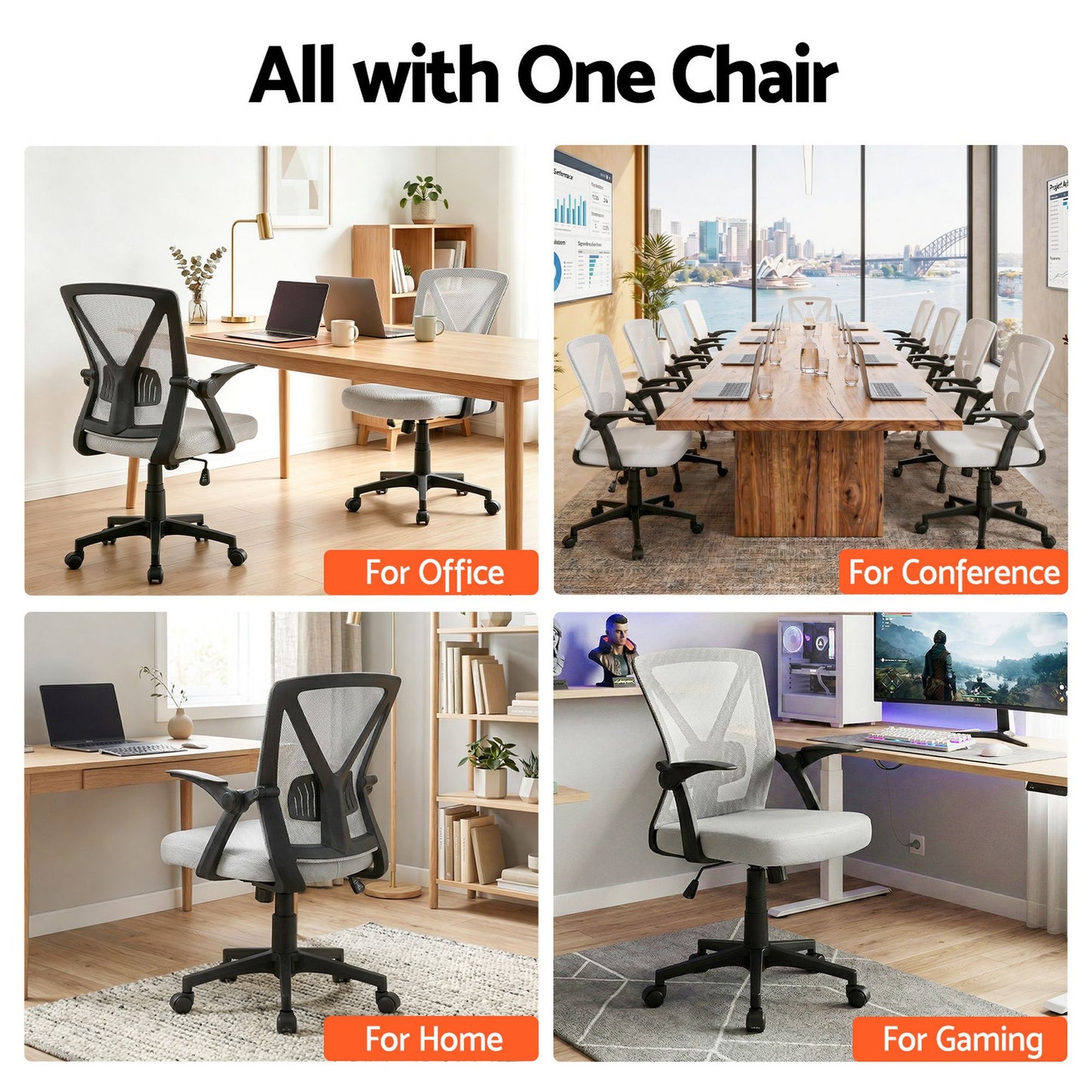 Gaming Office Chair Mesh Computer Chairs Mid Back Black/Grey