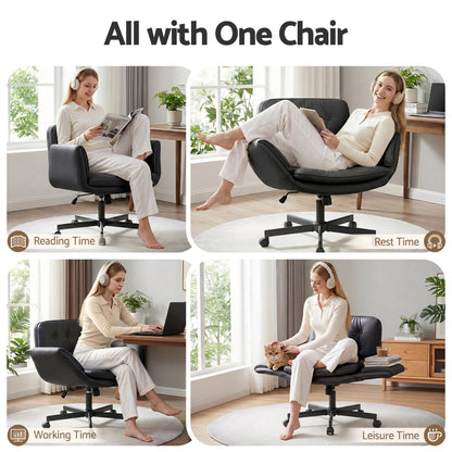 Cross Legged Office Chair Wheels Armrests | HomeAndLiving - 5