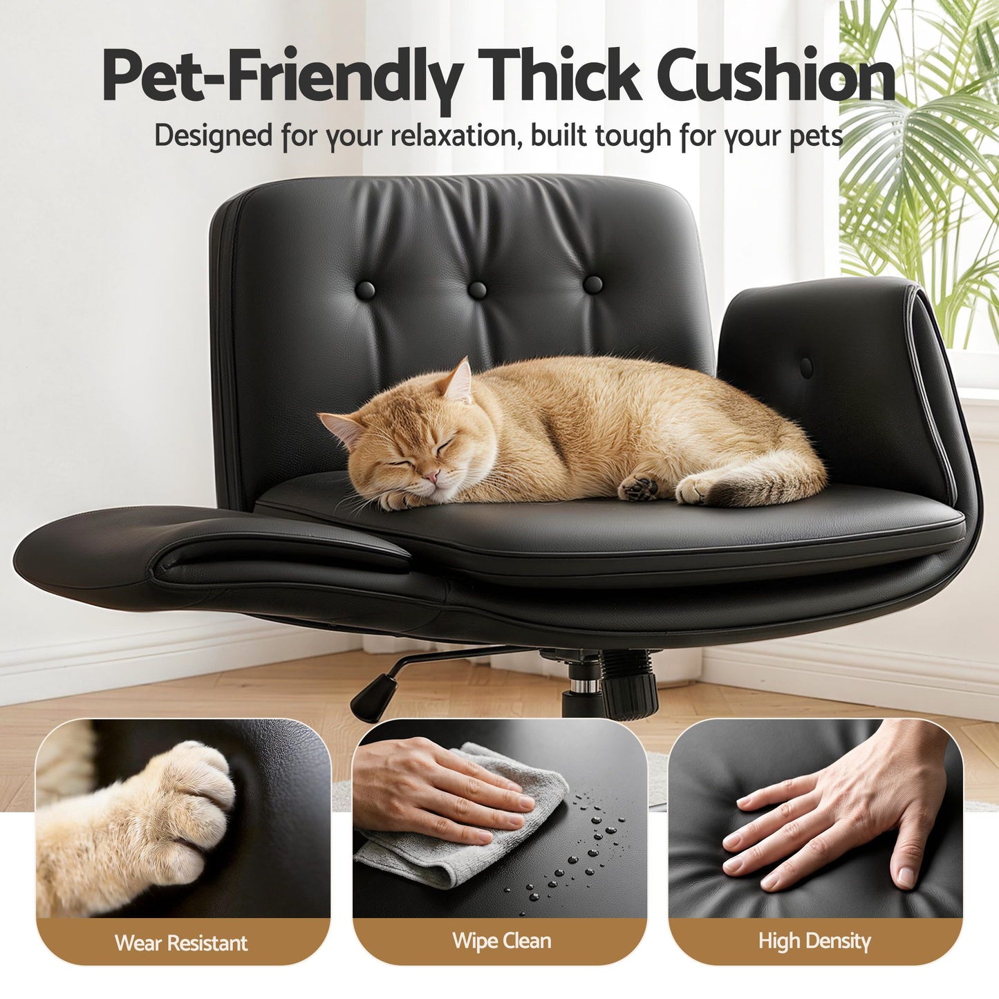 Cross Legged Office Chair Wheels Armrests | HomeAndLiving - 9
