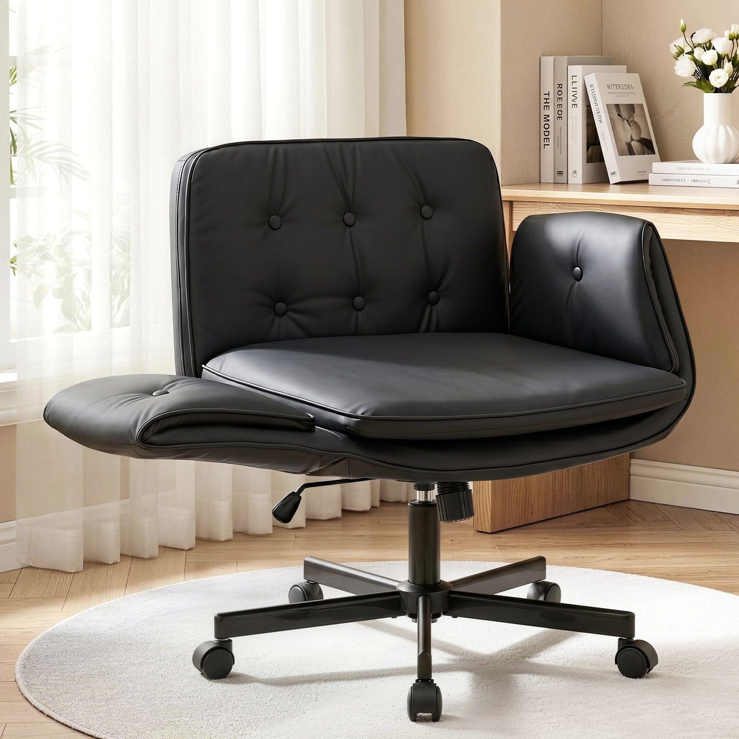 Cross Legged Office Chair Wheels Armrests | HomeAndLiving