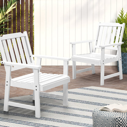 Outdoor Armchair Wooden Patio Furniture 2PCS Chairs Set Garden Seat White