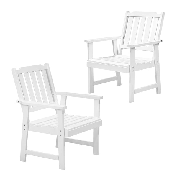  Outdoor Armchair Wooden Patio Furniture 2PCS Chairs Set Garden Seat White