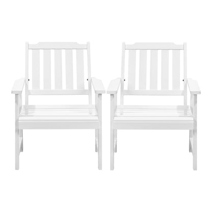 Outdoor Armchair Wooden Patio Furniture 2PCS Chairs Set Garden Seat White