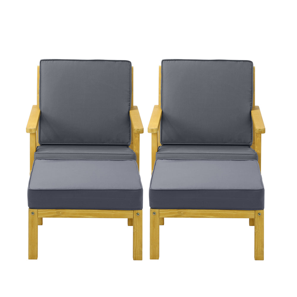 2PCS Outdoor Armchair Furniture Sun Lounge Wooden Garden Sofa Foot Stool