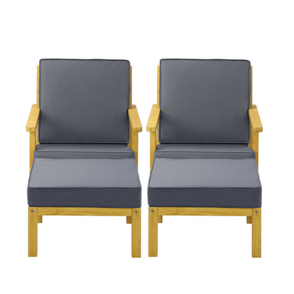2PCS Outdoor Armchair Furniture Sun Lounge Wooden Garden Sofa Foot Stool