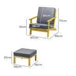 2PCS Outdoor Armchair Furniture Sun Lounge Wooden Garden Sofa Foot Stool