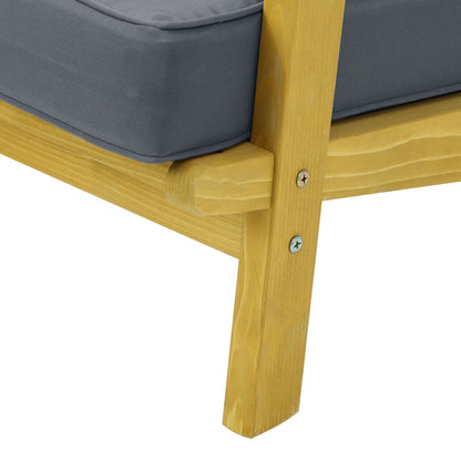 2PCS Outdoor Armchair Furniture Sun Lounge Wooden Garden Sofa Foot Stool