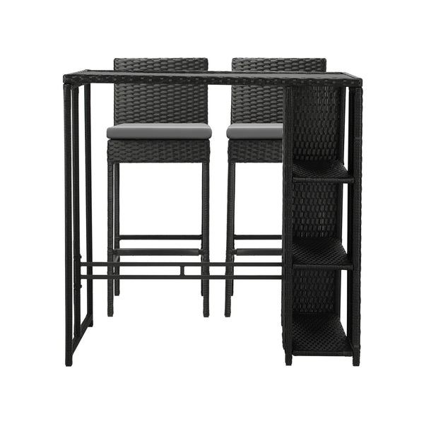  Outdoor Bar Table Dining Chairs Stools Set Rattan Patio Furniture 3 Piece