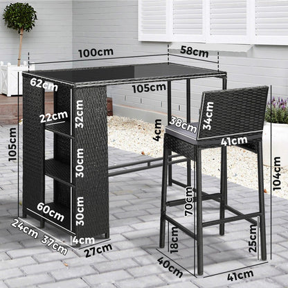 Outdoor Dining Set Patio Furniture Rattan Bar Table Chairs Bar Stools Set