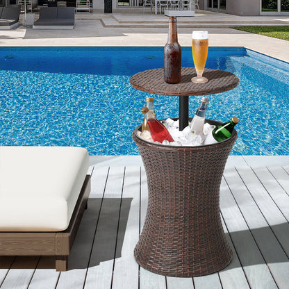 Rattan Cooler Ice Bucket Table Storage Black/Brown
