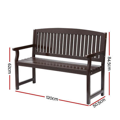 Outdoor Garden Bench Wooden 2 Seater Lounge Chair Patio Furniture Brown