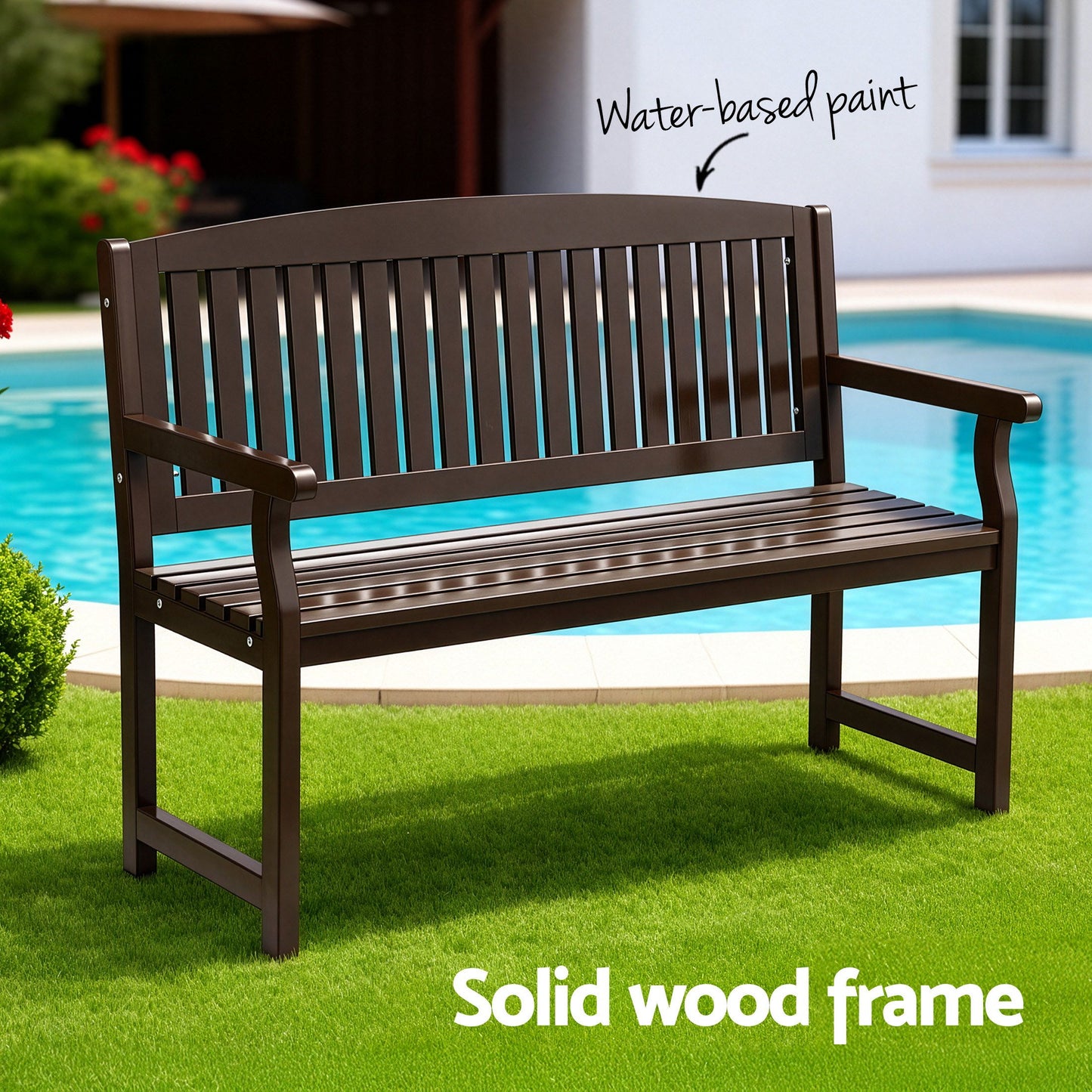 Outdoor Garden Bench Wooden 2 Seater Lounge Chair Patio Furniture Brown