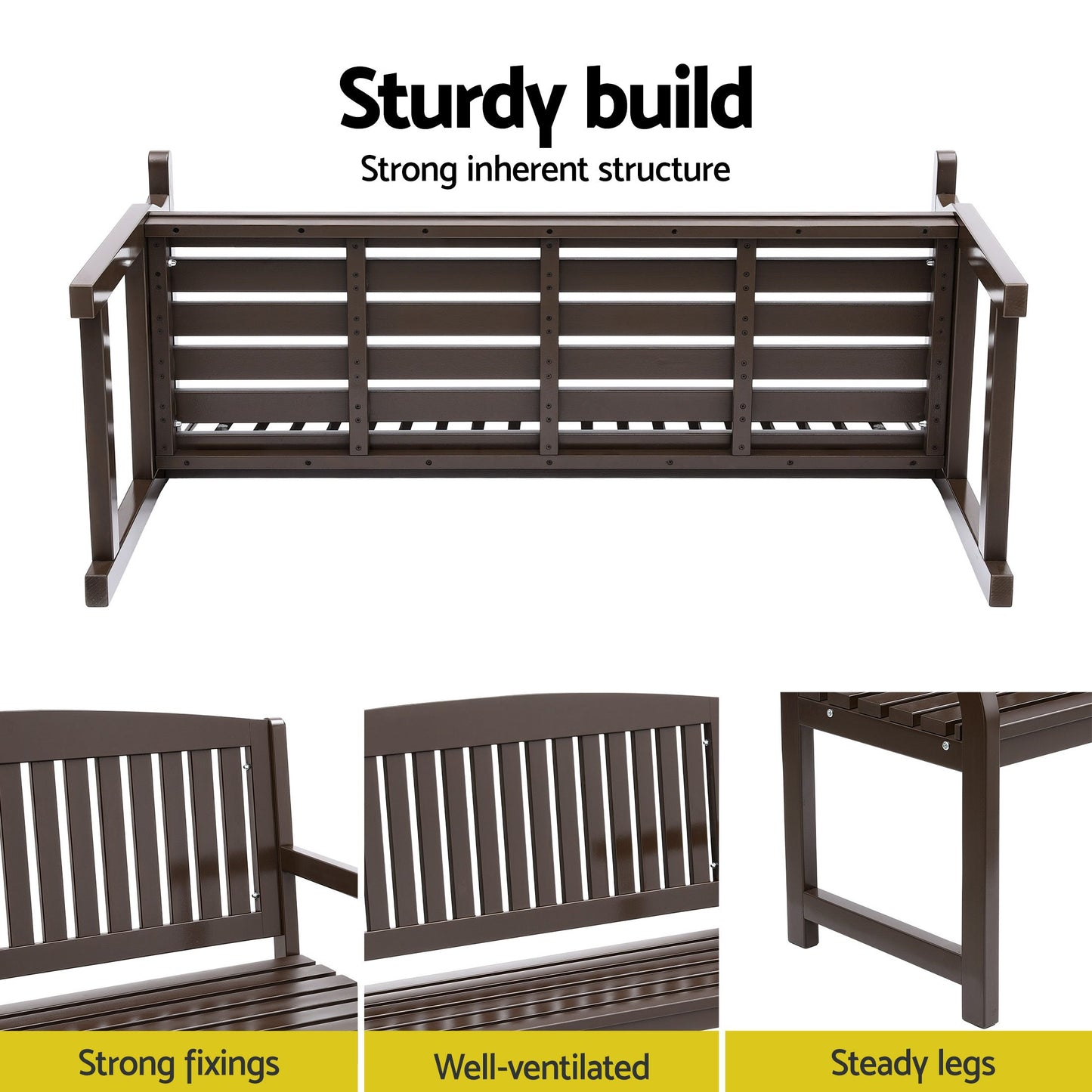 Outdoor Garden Bench Wooden 2 Seater Lounge Chair Patio Furniture Brown