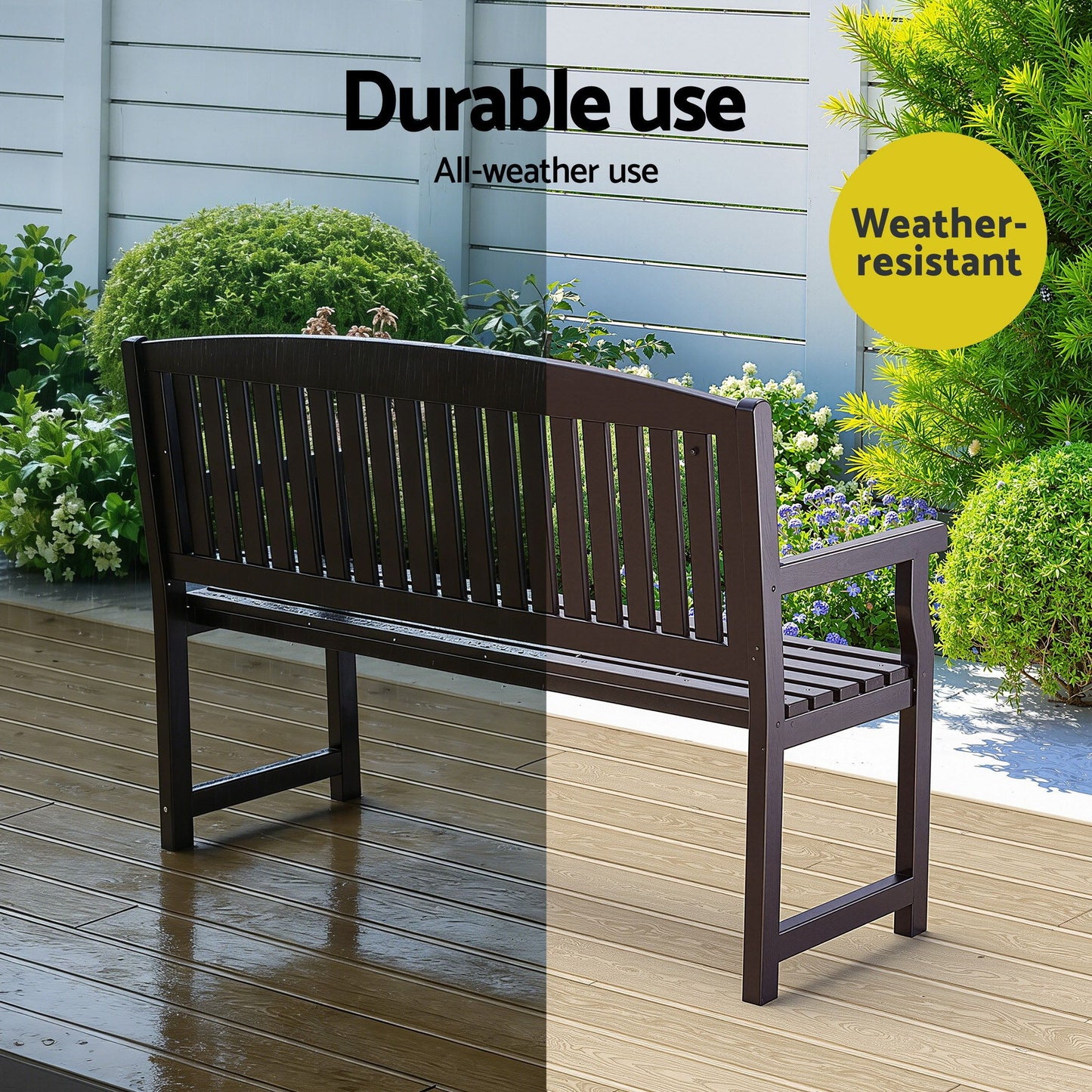 Outdoor Garden Bench Wooden 2 Seater Lounge Chair Patio Furniture Brown