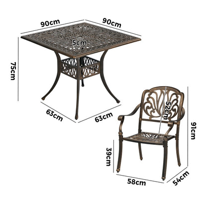 Outdoor Dining Set Aluminium Bronze 90x90x75cm