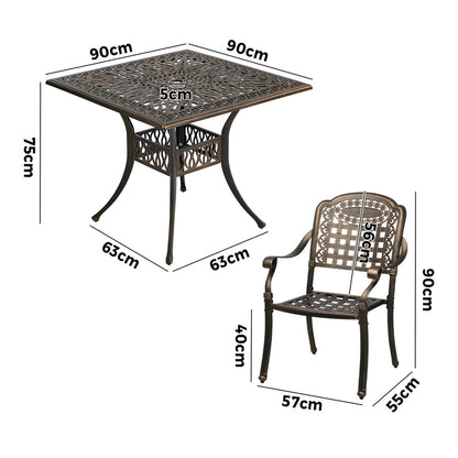 Outdoor Dining Set Bronze Aluminium 90x90x75cm