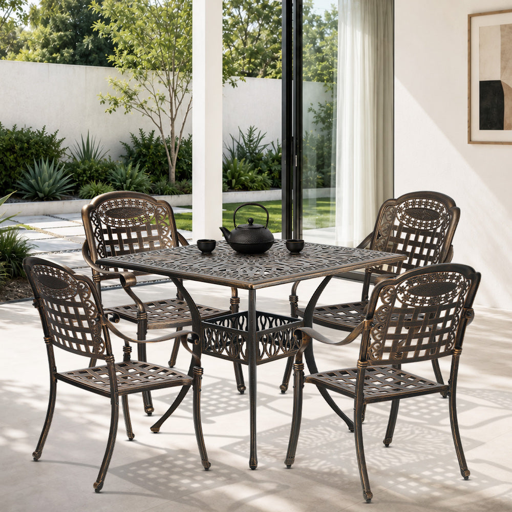 Outdoor Dining Set Bronze Aluminium 90x90x75cm