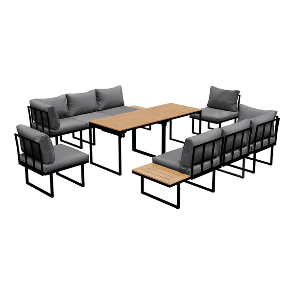  8 Seater Outdoor Dining Set Sofa Side Table Furniture Grey&White