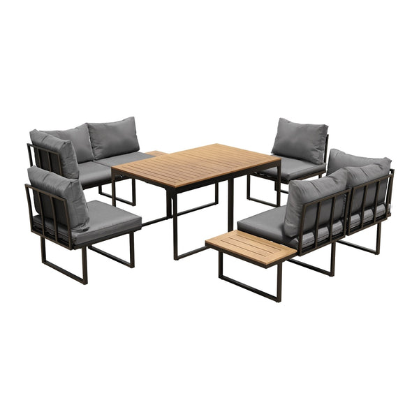  6 Seater Outdoor Dining Sofa Lounge 2 Side Table Grey