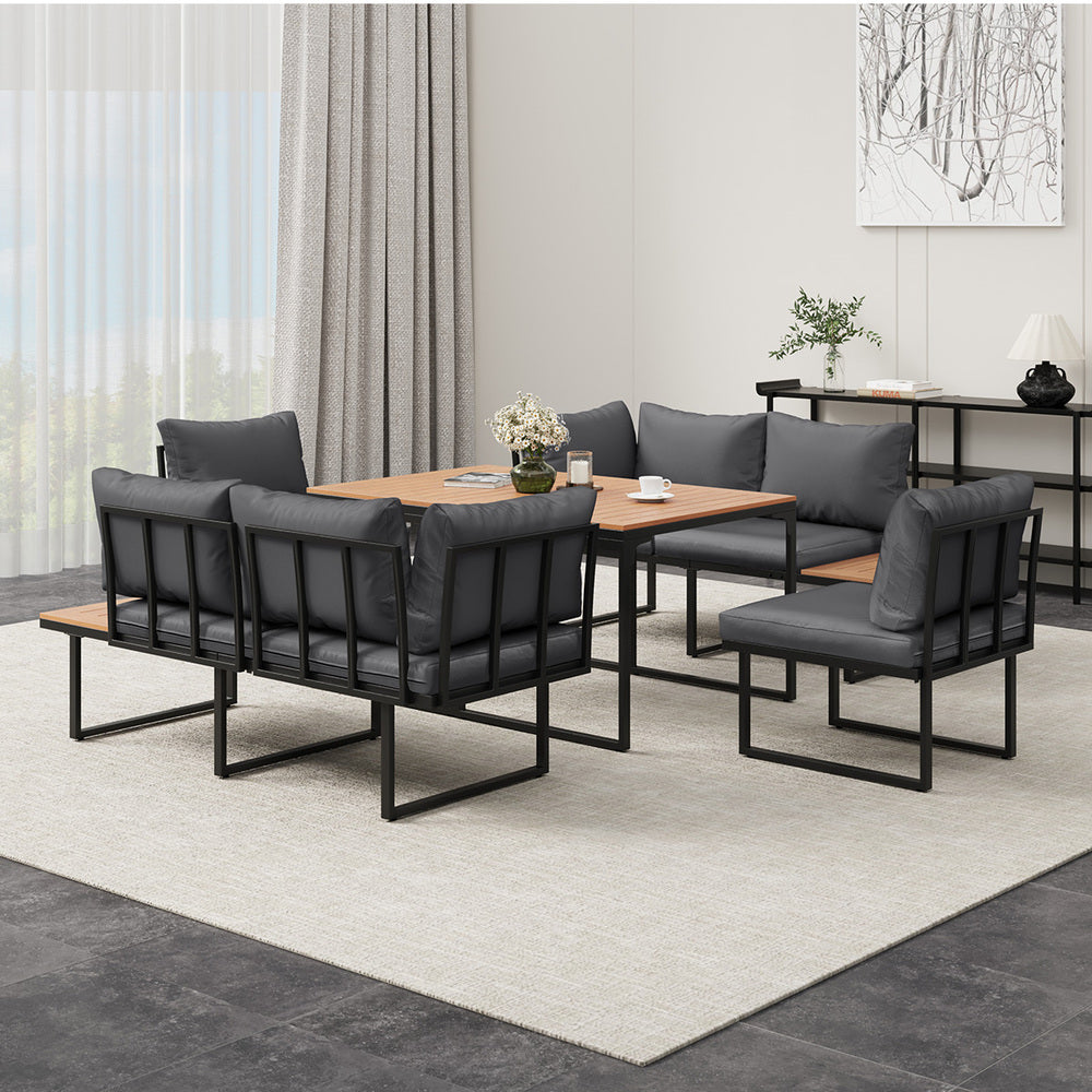6 Seater Outdoor Dining Sofa Lounge 2 Side Table Grey