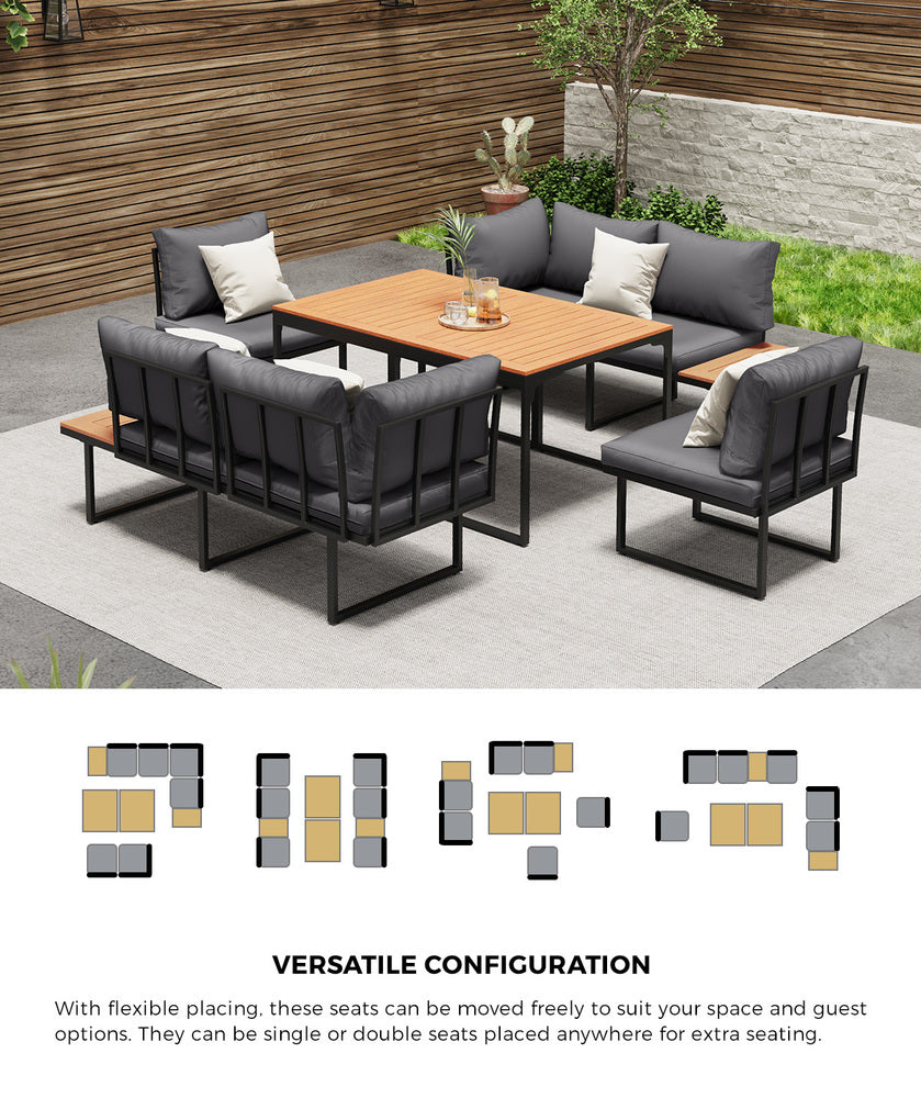 6 Seater Outdoor Dining Sofa Lounge 2 Side Table Grey