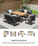 6 Seater Outdoor Dining Sofa Lounge 2 Side Table Grey