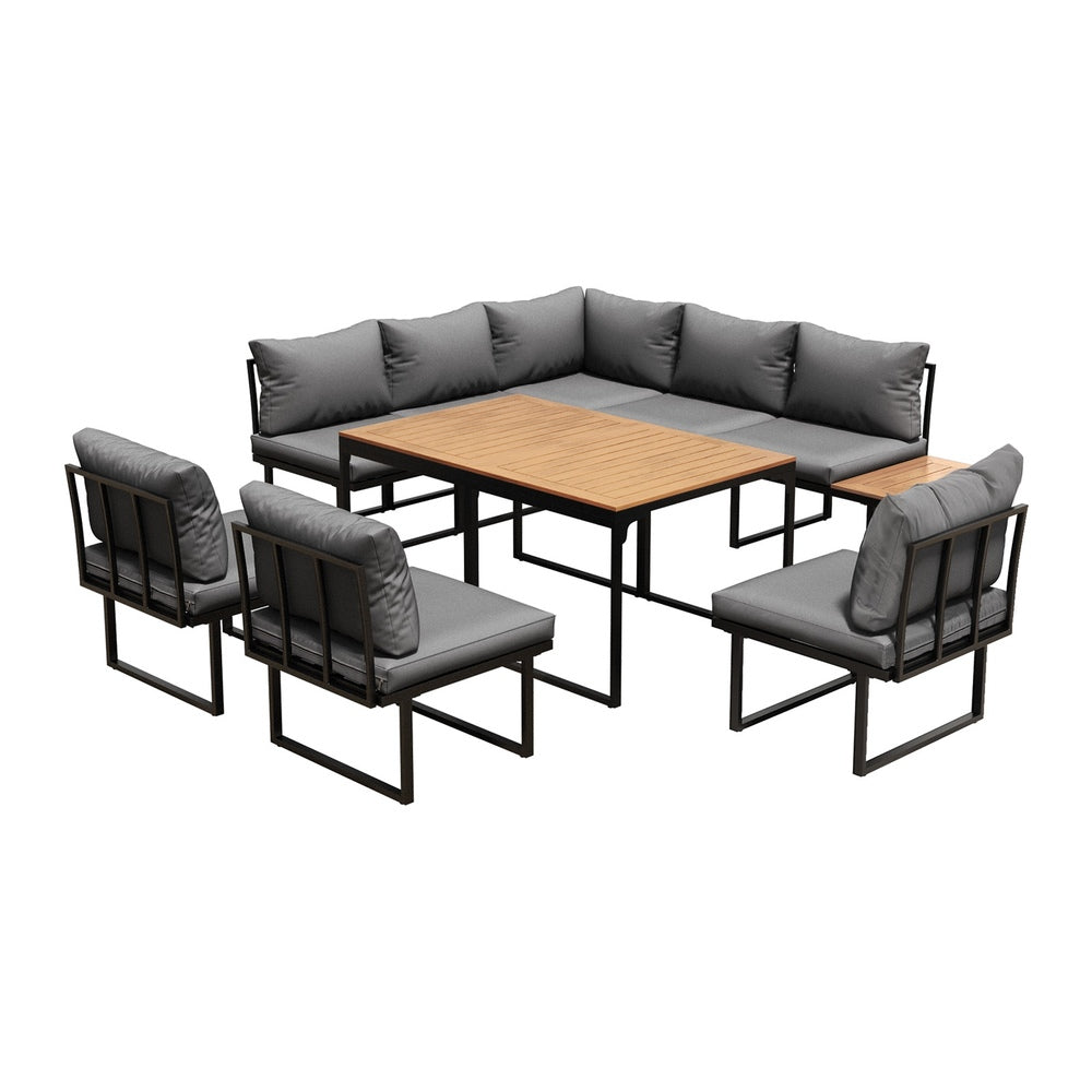 8 Seater Outdoor Dining Sofa Set with Side Table Grey