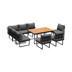 8 Seater Outdoor Dining Sofa Set with Side Table Grey