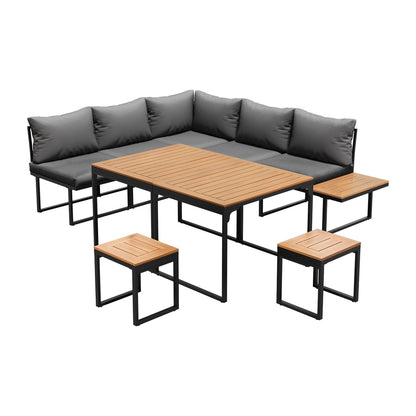 7 Seater Outdoor Dining Set Sofa Lounge Patio Table Stool Grey