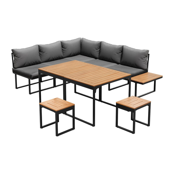  7 Seater Outdoor Dining Set Sofa Lounge Patio Table Stool Grey