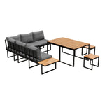 7 Seater Outdoor Dining Set Sofa Lounge Patio Table Stool Grey