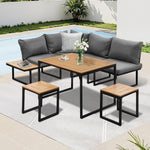 6 Seater Outdoor Dining Sofa Set Lounge Furniture Grey & White