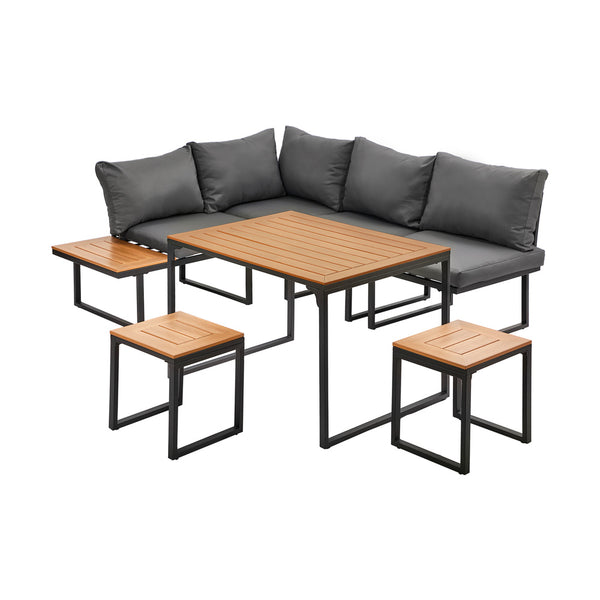  6 Seater Outdoor Dining Sofa Set Lounge Furniture Grey & White