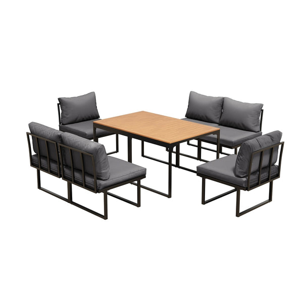  6 Seater Outdoor Dining Sofa Set with Cushions Grey