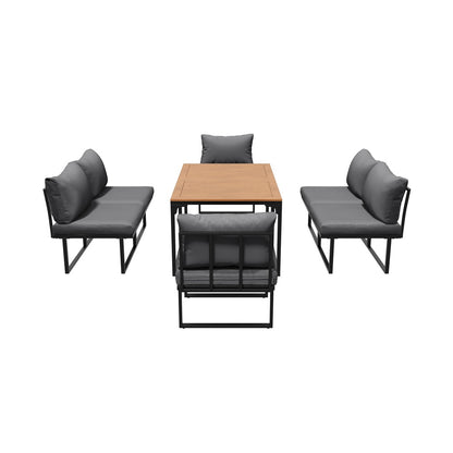 6 Seater Outdoor Dining Sofa Set with Cushions Grey