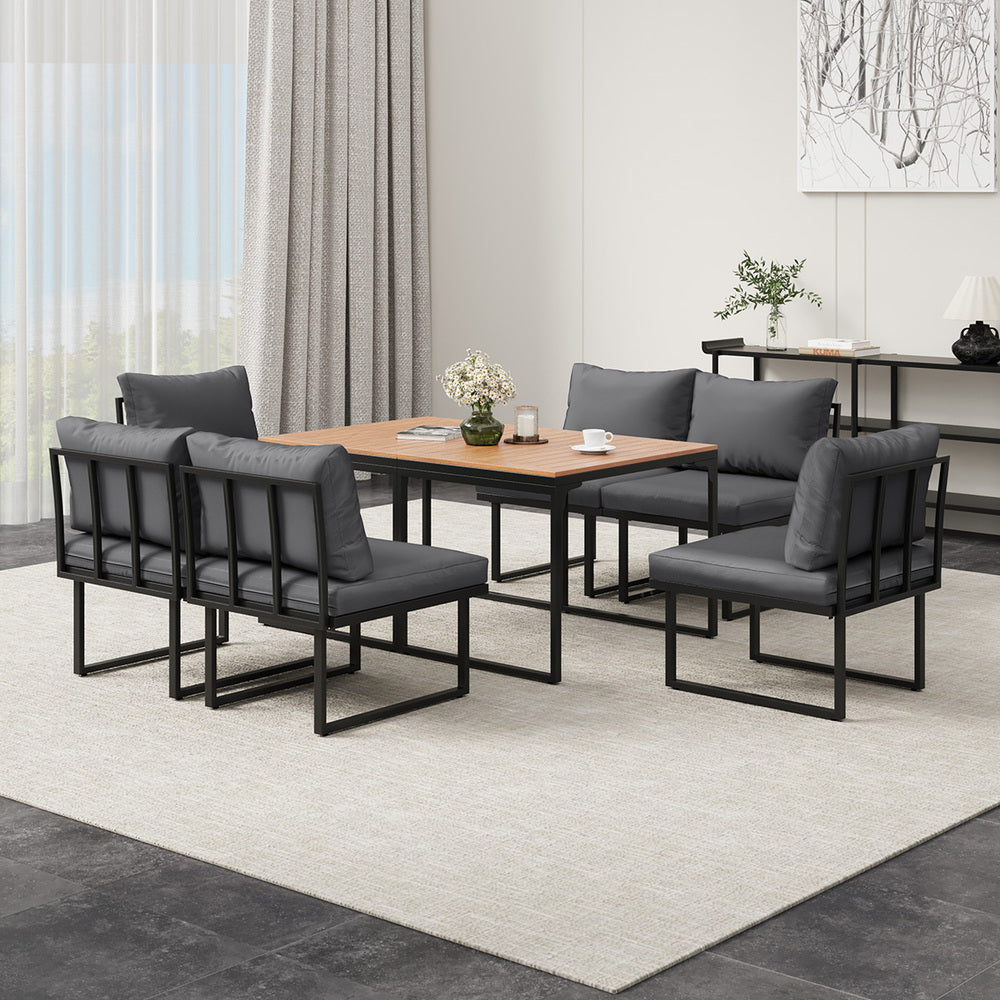 6 Seater Outdoor Dining Sofa Set with Cushions Grey