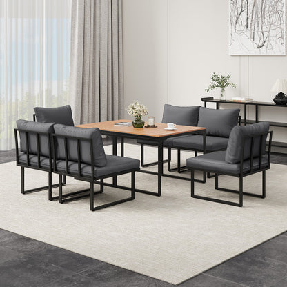6 Seater Outdoor Dining Sofa Set with Cushions Grey