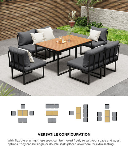 6 Seater Outdoor Dining Sofa Set with Cushions Grey