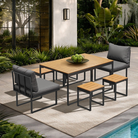 6 Seater Outdoor Dining Set Sofa Lounge Patio Ottoman Grey