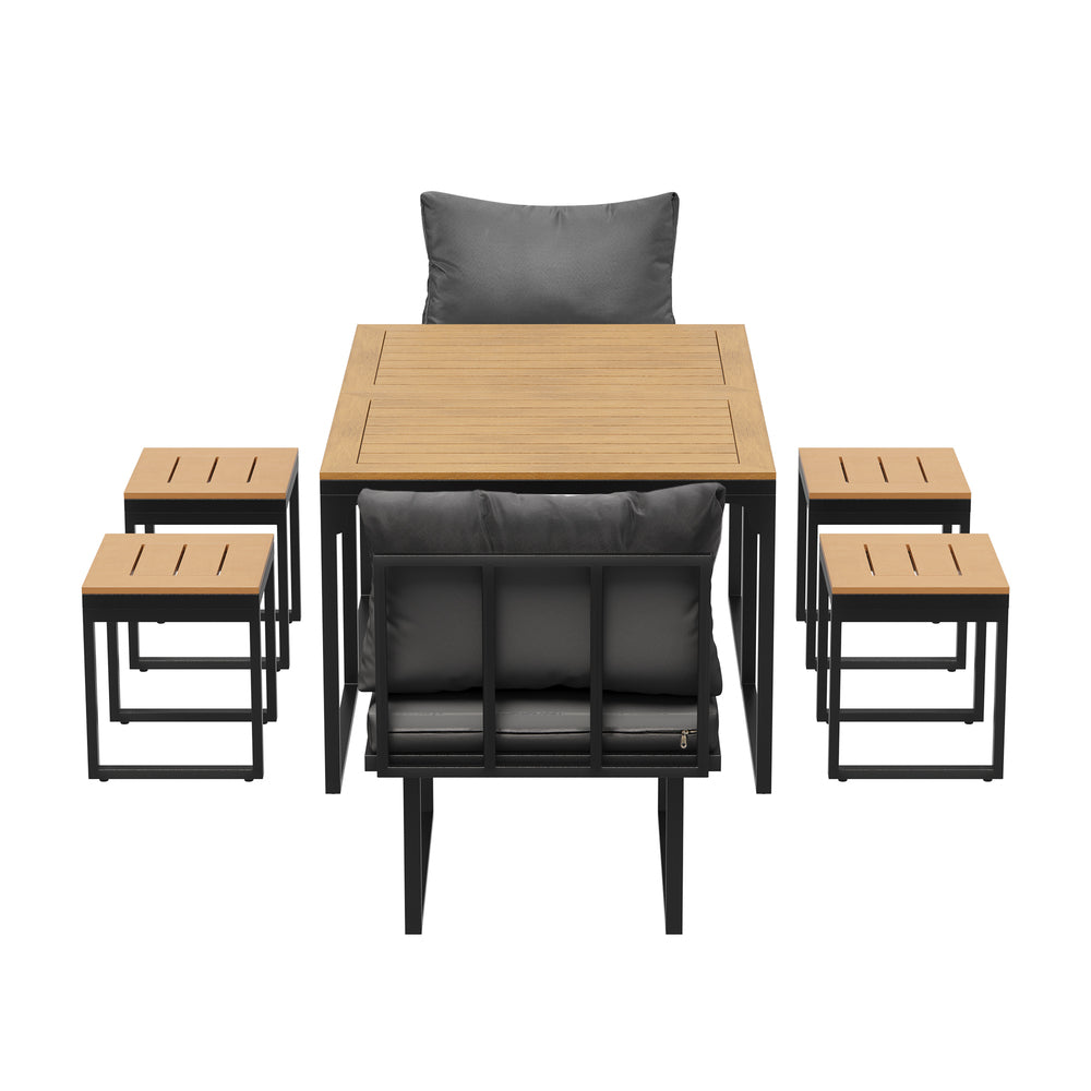 6 Seater Outdoor Dining Set Sofa Lounge Patio Ottoman Grey