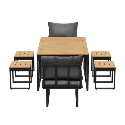 6 Seater Outdoor Dining Set Sofa Lounge Patio Ottoman Grey