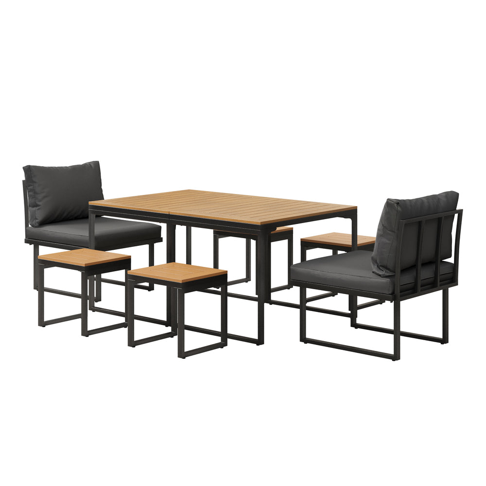 6 Seater Outdoor Dining Set Sofa Lounge Patio Ottoman Grey