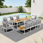 8 Seater Outdoor Dining Set Sofa Side Table Furniture Grey&White