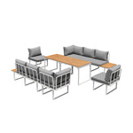 8 Seater Outdoor Dining Set Sofa Side Table Furniture Grey&White